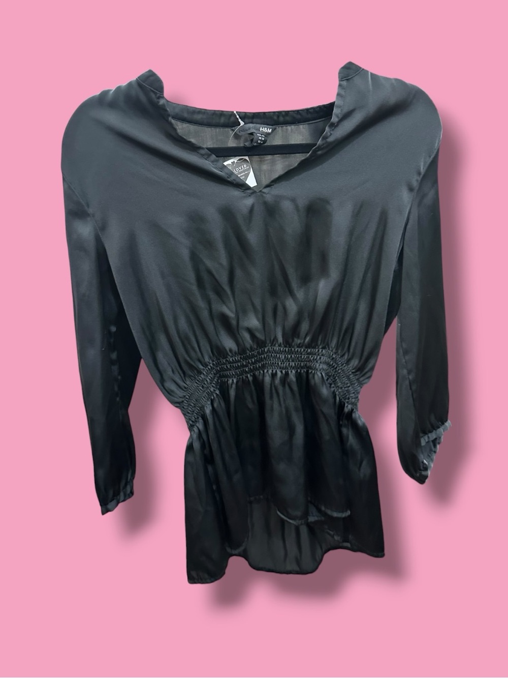 H&M Black Peplum-Style Blouse with Shirred Waist
